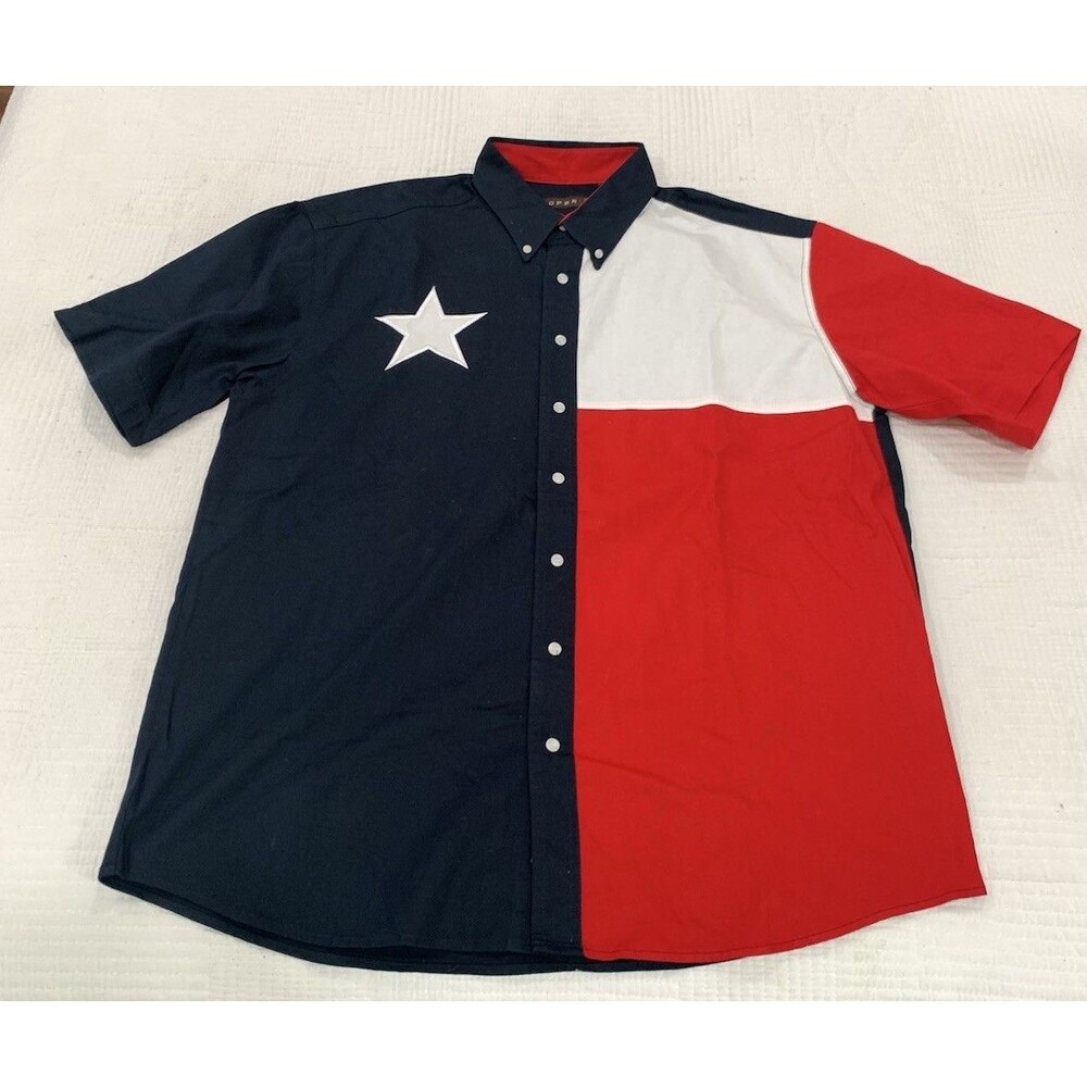 Roper Texas Flag Shirt Men Size XL Western Cowboy Rodeo USA Short Sleeve